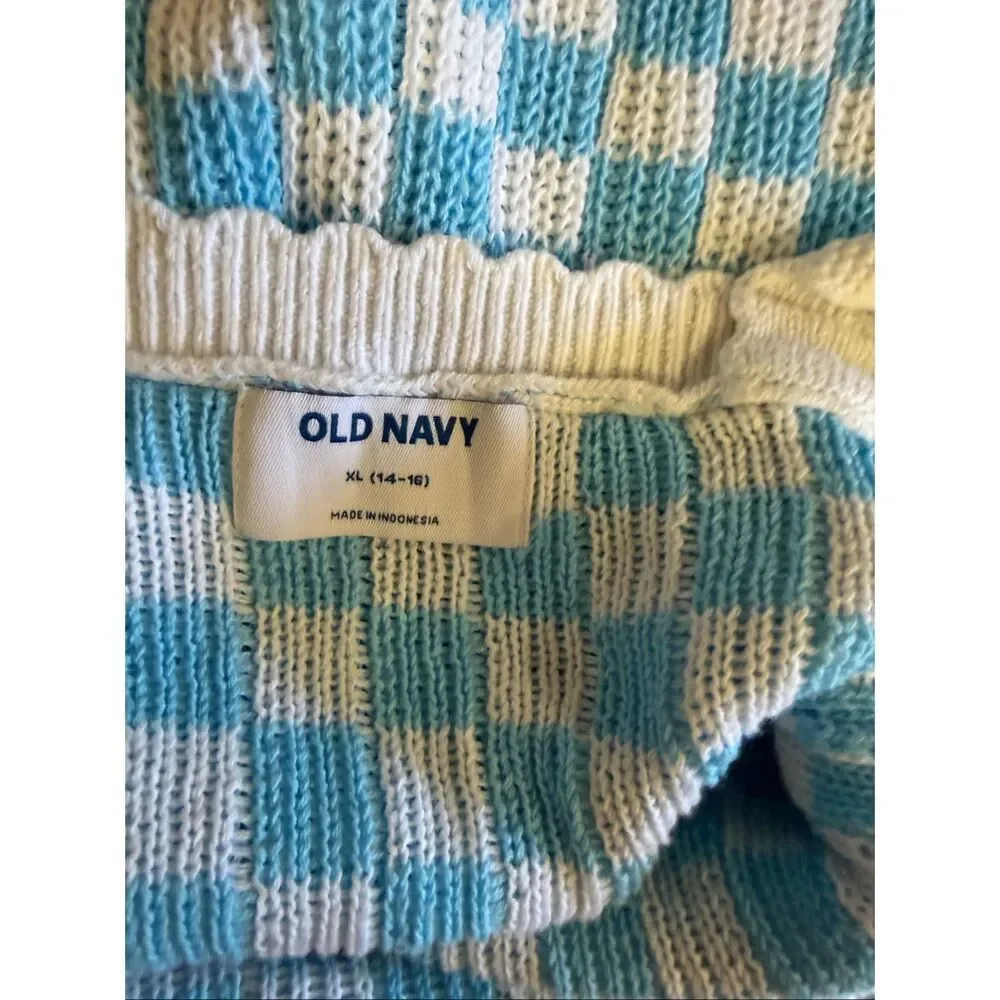 Old Navy Blue White Checkered Knit Tank Top Girls 14/16 Y2K